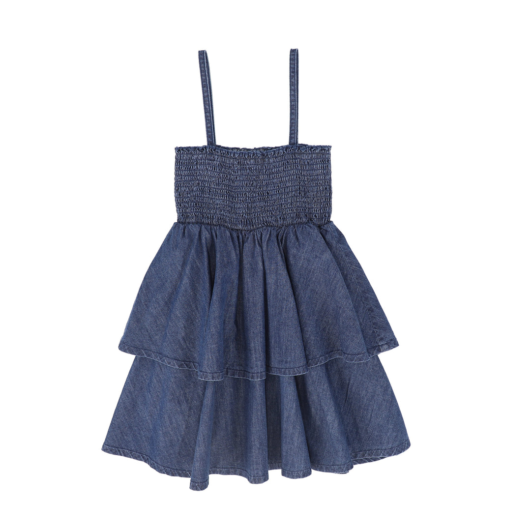 dress tiered jumper smocked top - denim