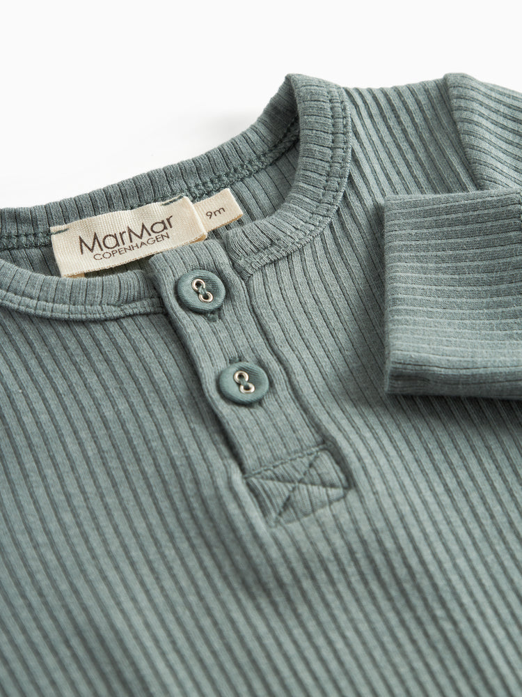 one piece ribbed henley romper - dusty green