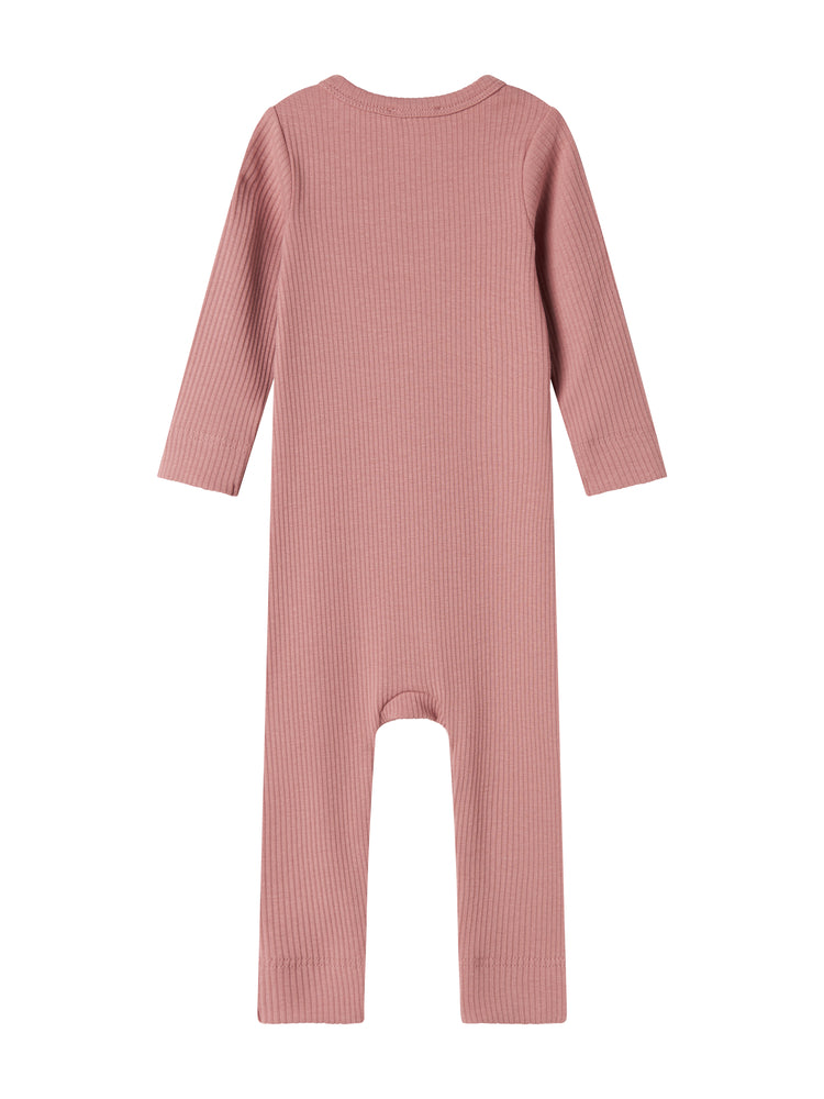 one piece ribbed henley romper - rose parfait