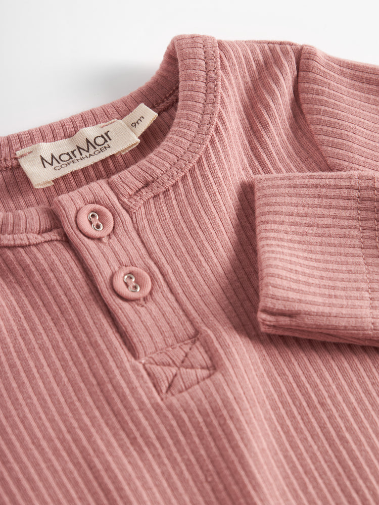 one piece ribbed henley romper - rose parfait