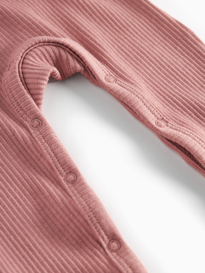 one piece ribbed henley romper - rose parfait