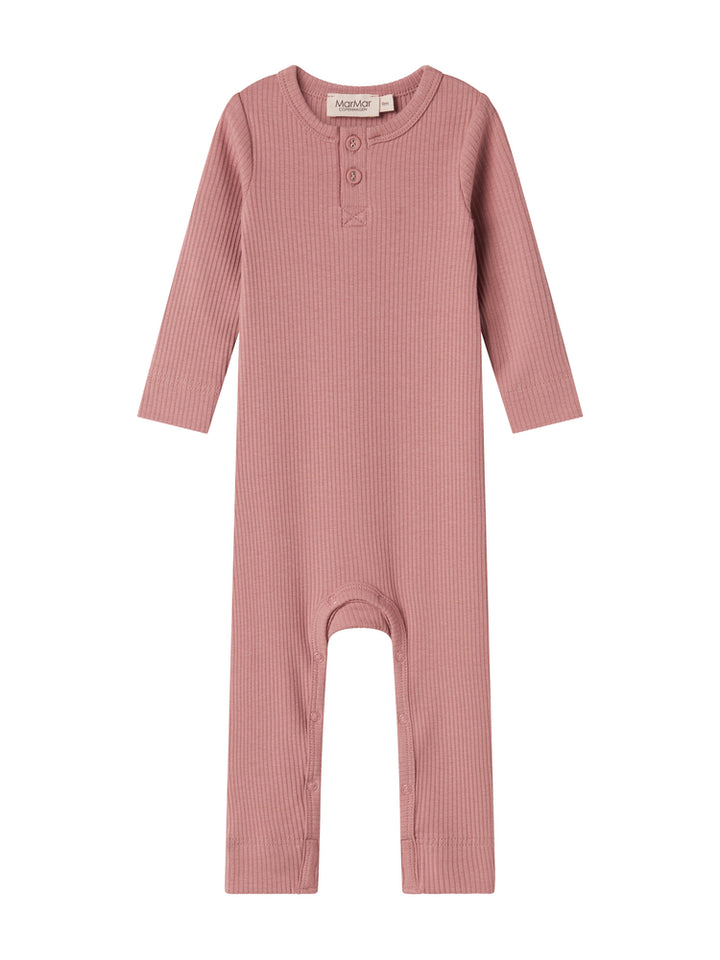 one piece ribbed henley romper - rose parfait