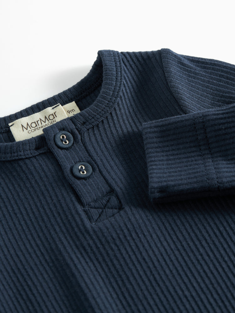 one piece ribbed henley romper - pilot navy