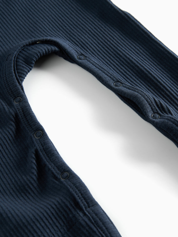 one piece ribbed henley romper - pilot navy