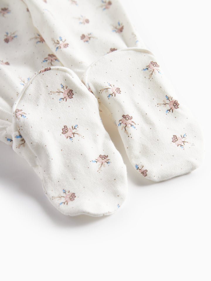 set knit floral print wrap top and footie pants with beanie - little sakura