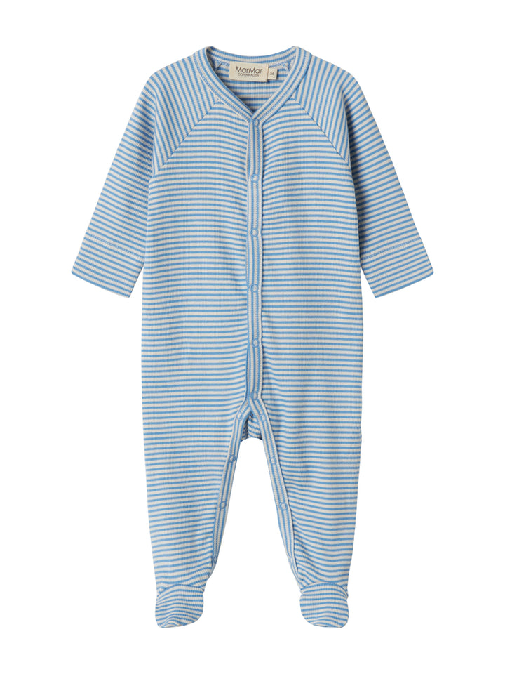 footie striped snap with beanie - blue stripe