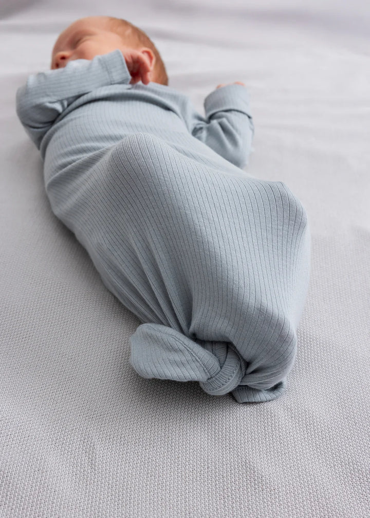 footie ribbed gown with beanie - blue stone