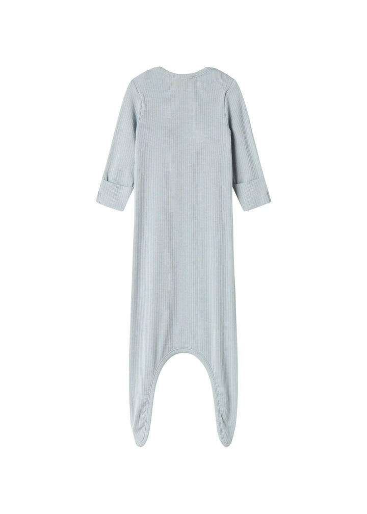 footie ribbed gown with beanie - blue stone