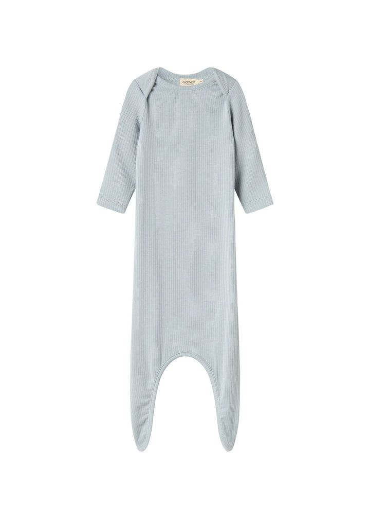 footie ribbed gown with beanie - blue stone