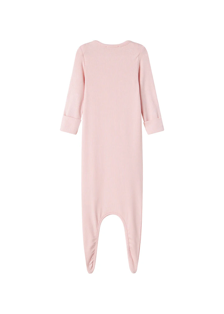 footie ribbed gown with beanie - rosewater