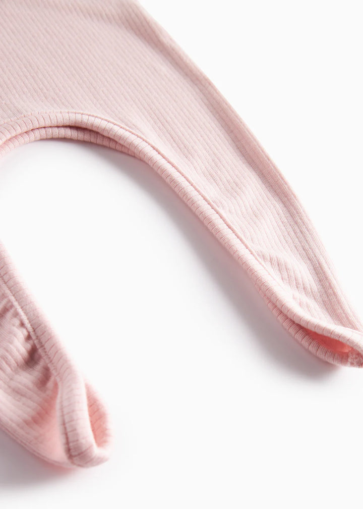 footie ribbed gown with beanie - rosewater