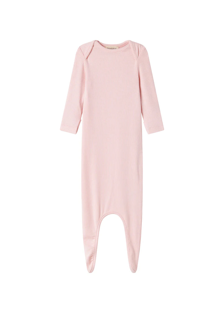 footie ribbed gown with beanie - rosewater