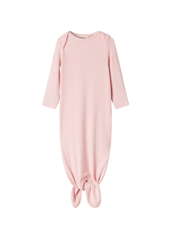 footie ribbed gown with beanie - rosewater