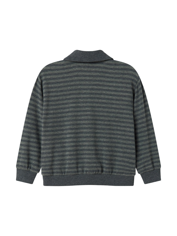 polo l/s striped sweat top - forest strpe melange