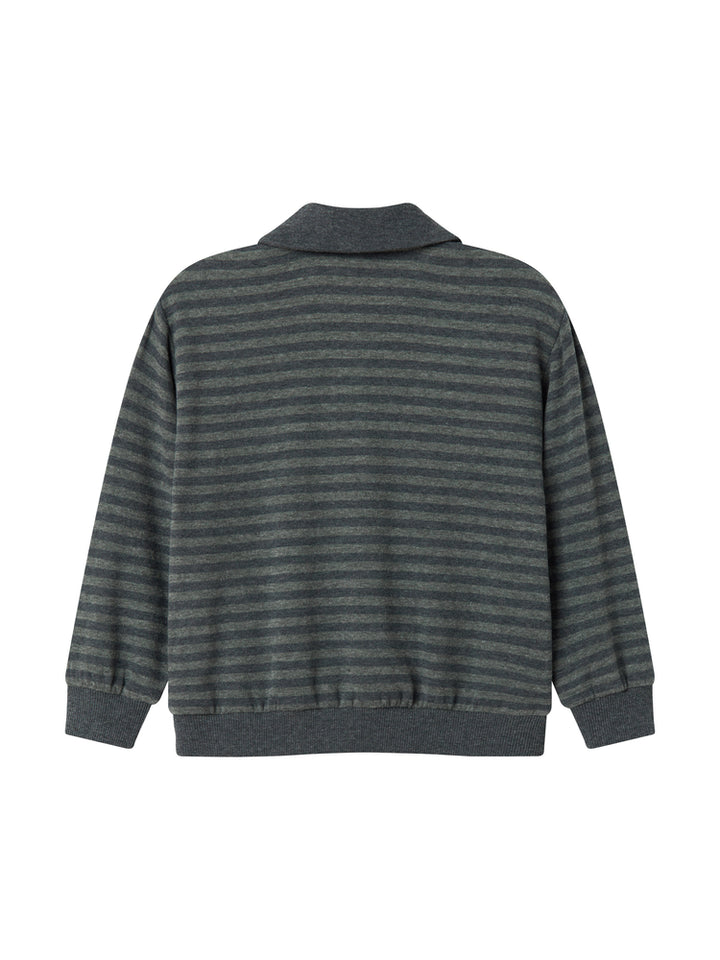 polo l/s striped sweat top - forest strpe melange