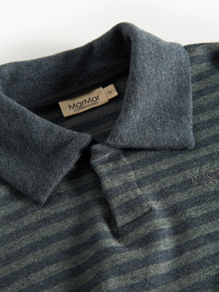 polo l/s striped sweat top - forest strpe melange