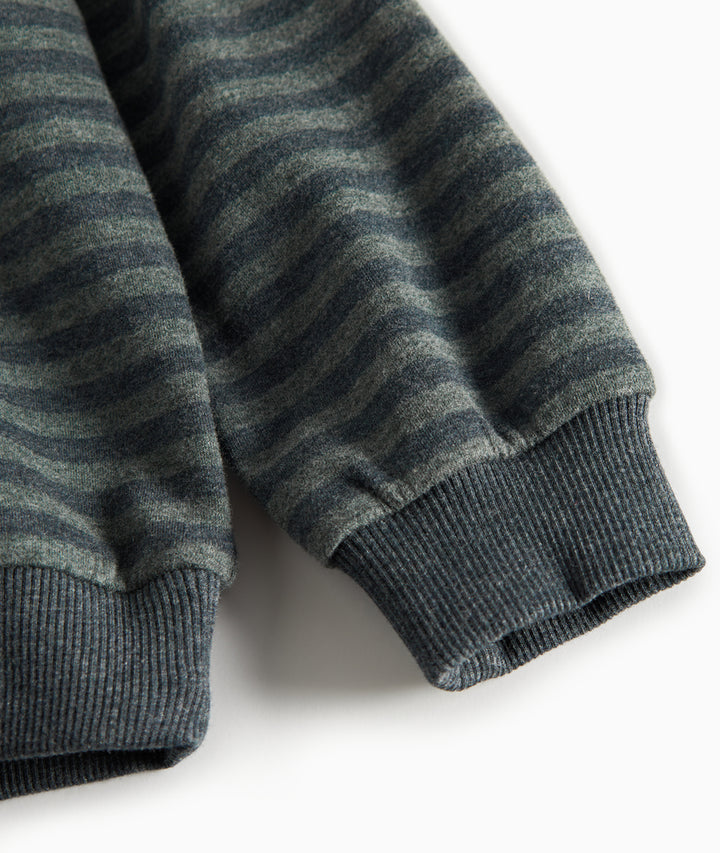 polo l/s striped sweat top - forest strpe melange