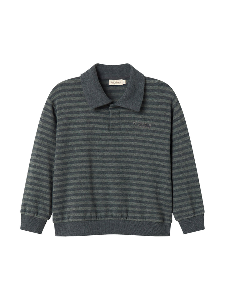 polo l/s striped sweat top - forest strpe melange
