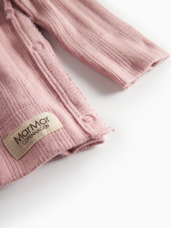 set knit pointelle wrap top and footie pants with hat - soft berry