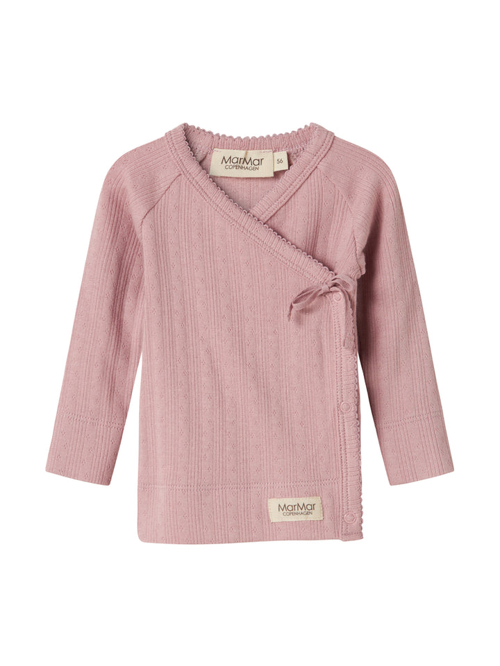 set knit pointelle wrap top and footie pants with hat - soft berry