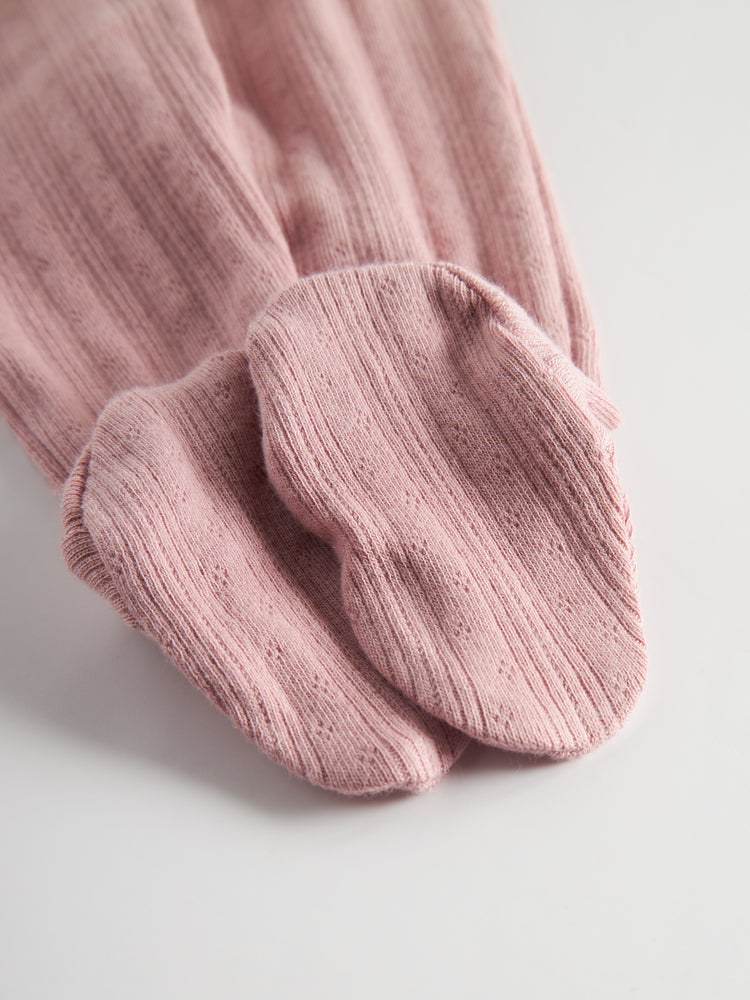 set knit pointelle wrap top and footie pants with hat - soft berry