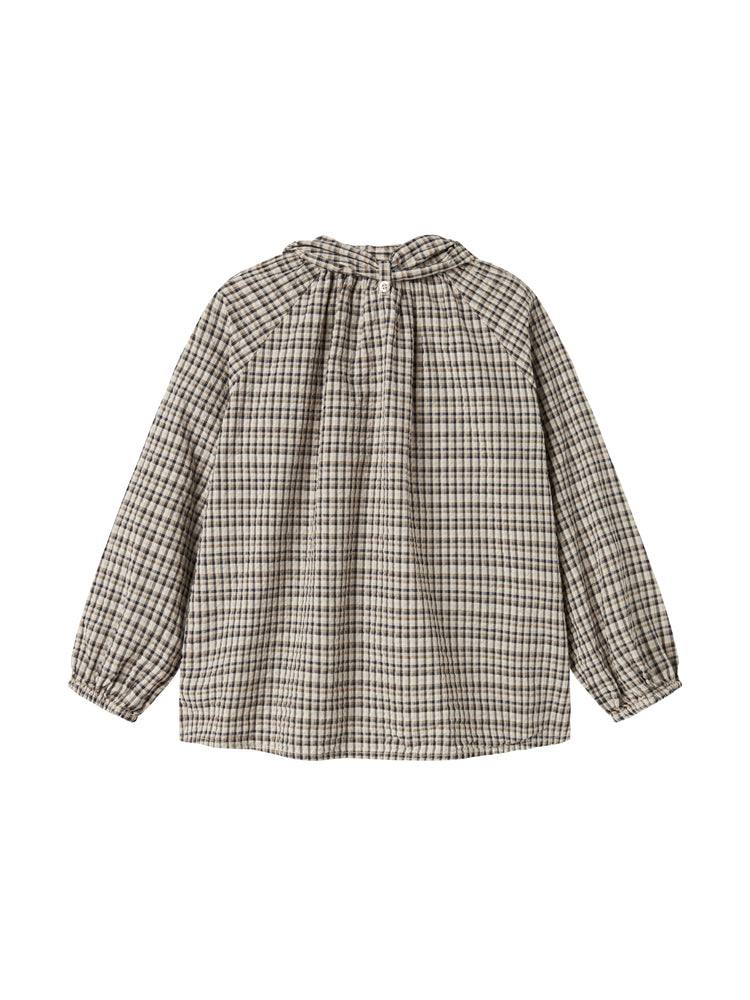 shirt l/s seersucker checkered with neck tie - pilot navy check