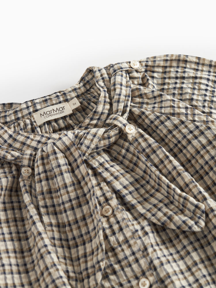 shirt l/s seersucker checkered with neck tie - pilot navy check