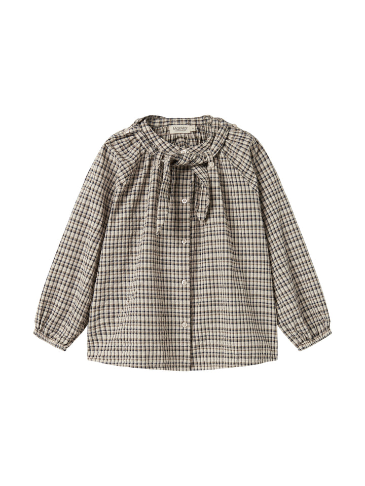 shirt l/s seersucker checkered with neck tie - pilot navy check