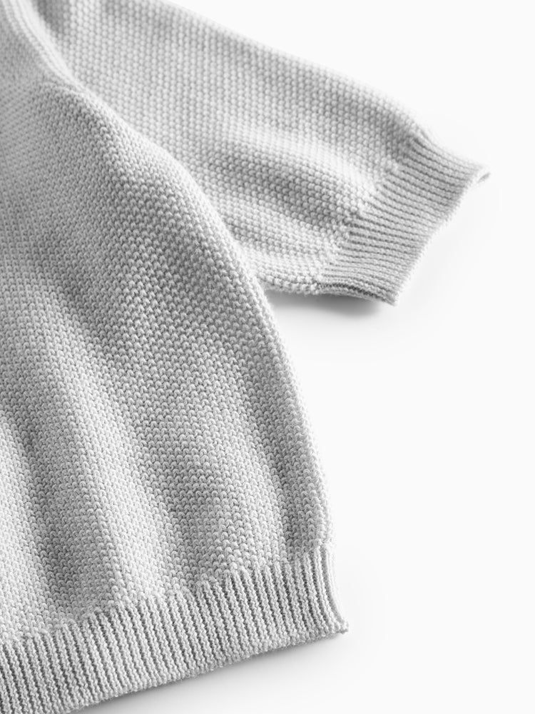 set knit cardigan and pants with bonnet with booties and blanket - aluminium