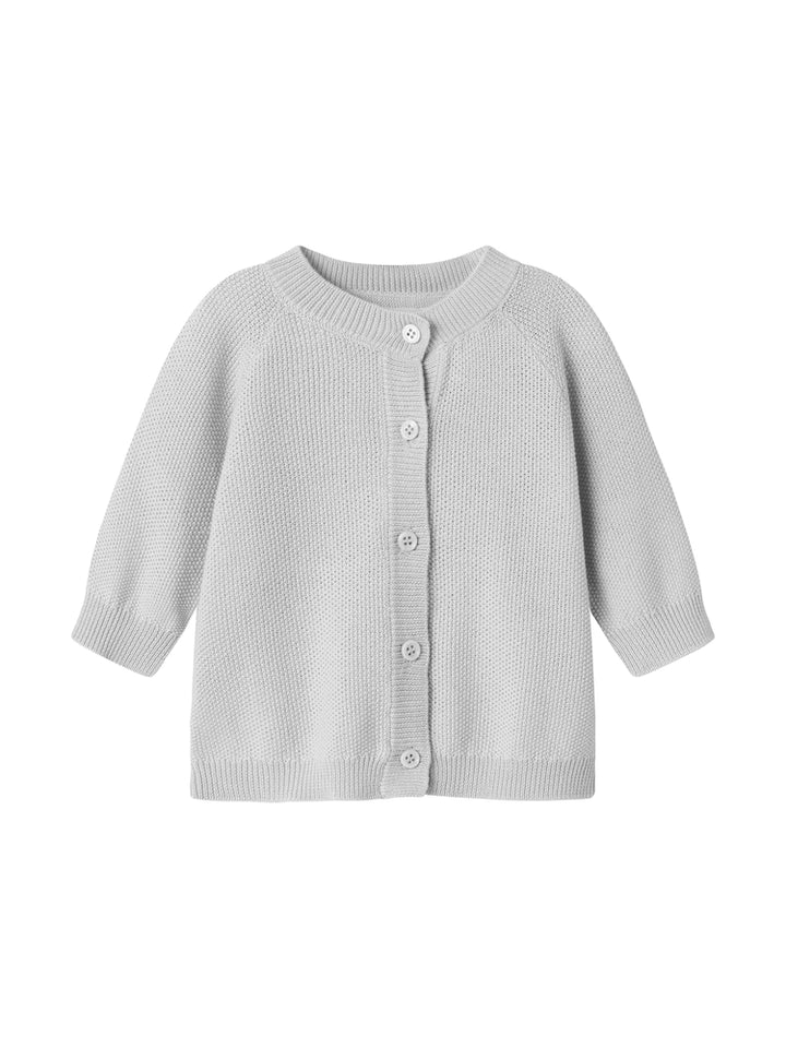 set knit cardigan and pants with bonnet with booties and blanket - aluminium