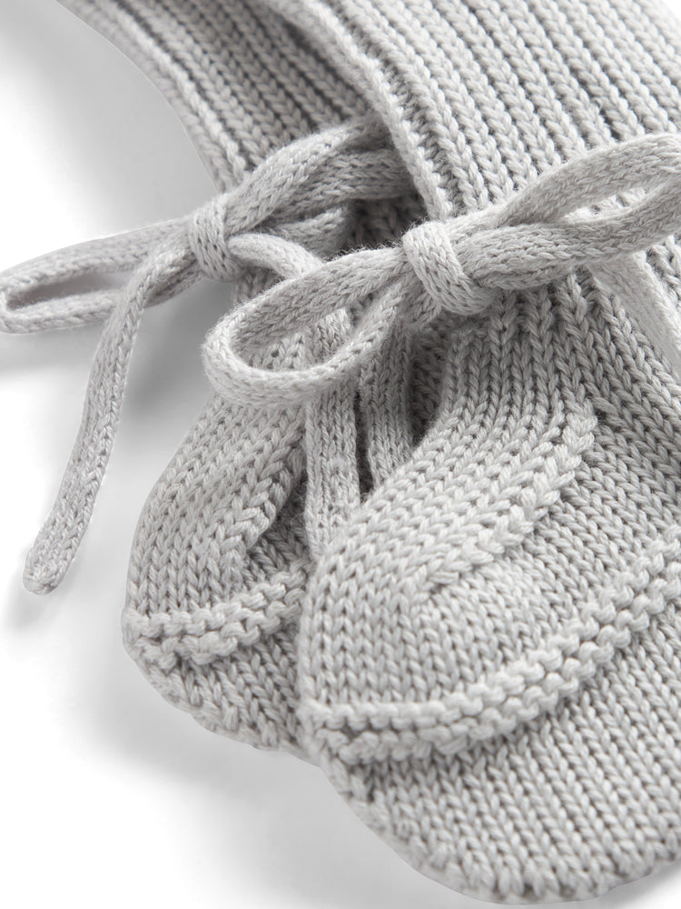 set knit cardigan and pants with bonnet with booties and blanket - aluminium