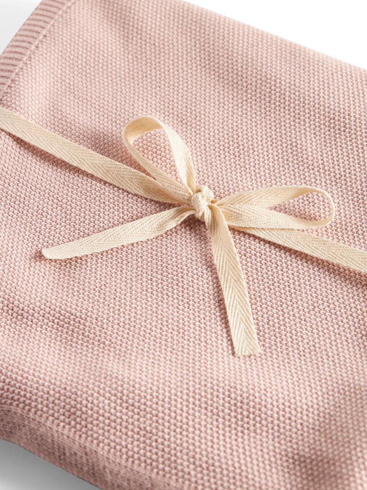 set knit cardigan and pants with bonnet with booties and blanket - faded rose