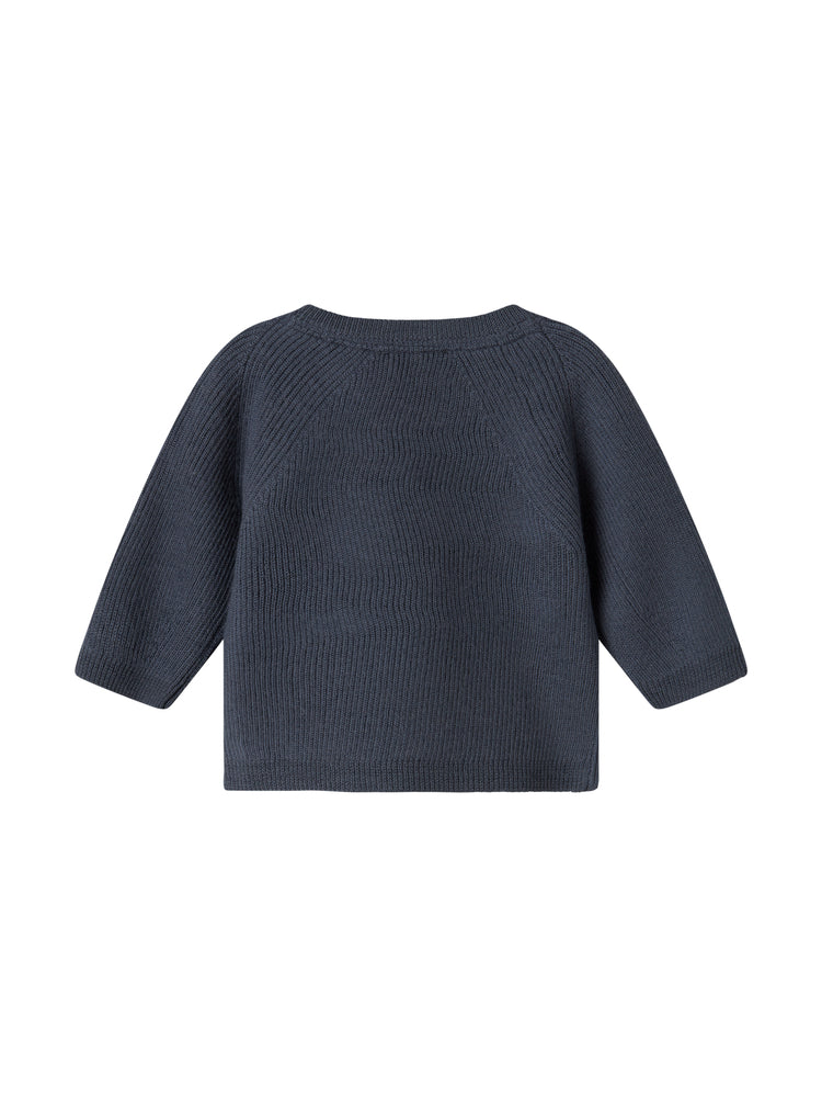 set knit wool wrap button top and footie pants with beanie - blue