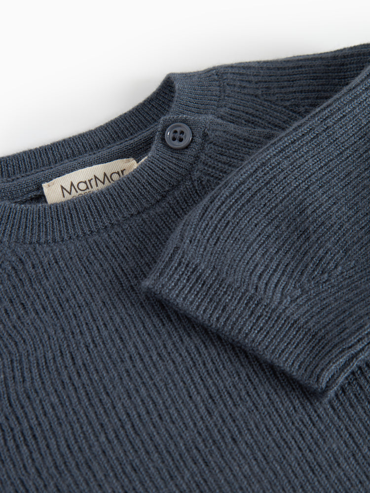 set knit wool wrap button top and footie pants with beanie - blue