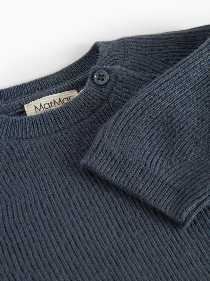 set knit wool wrap button top and footie pants with beanie - blue