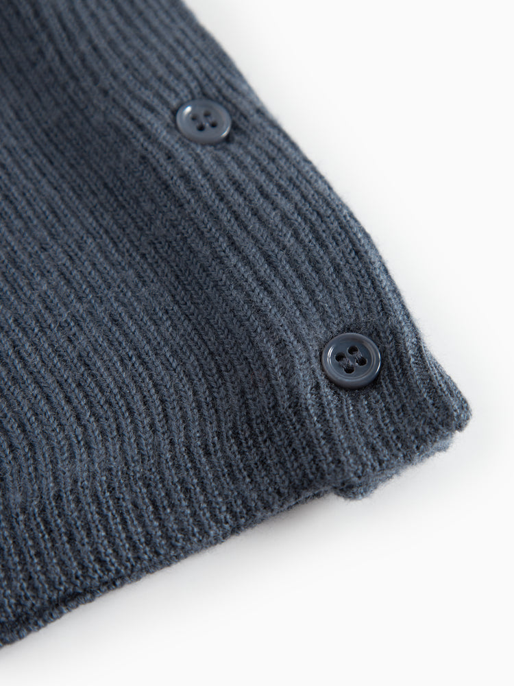 set knit wool wrap button top and footie pants with beanie - blue