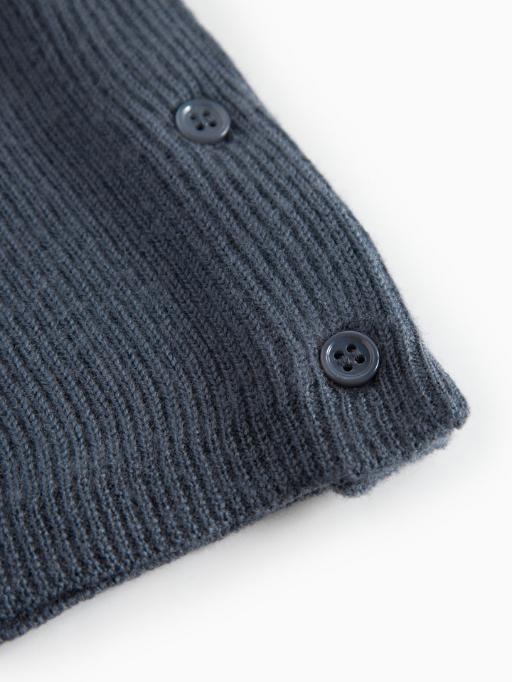 set knit wool wrap button top and footie pants with beanie - blue