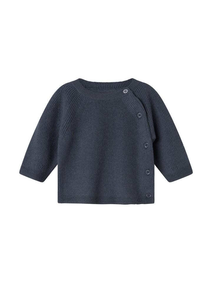 set knit wool wrap button top and footie pants with beanie - blue