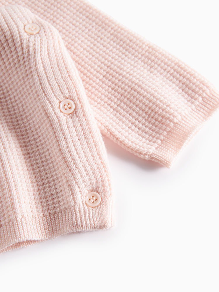 set knit wool wrap button top and footie pants with beanie and blanket - rose quartz