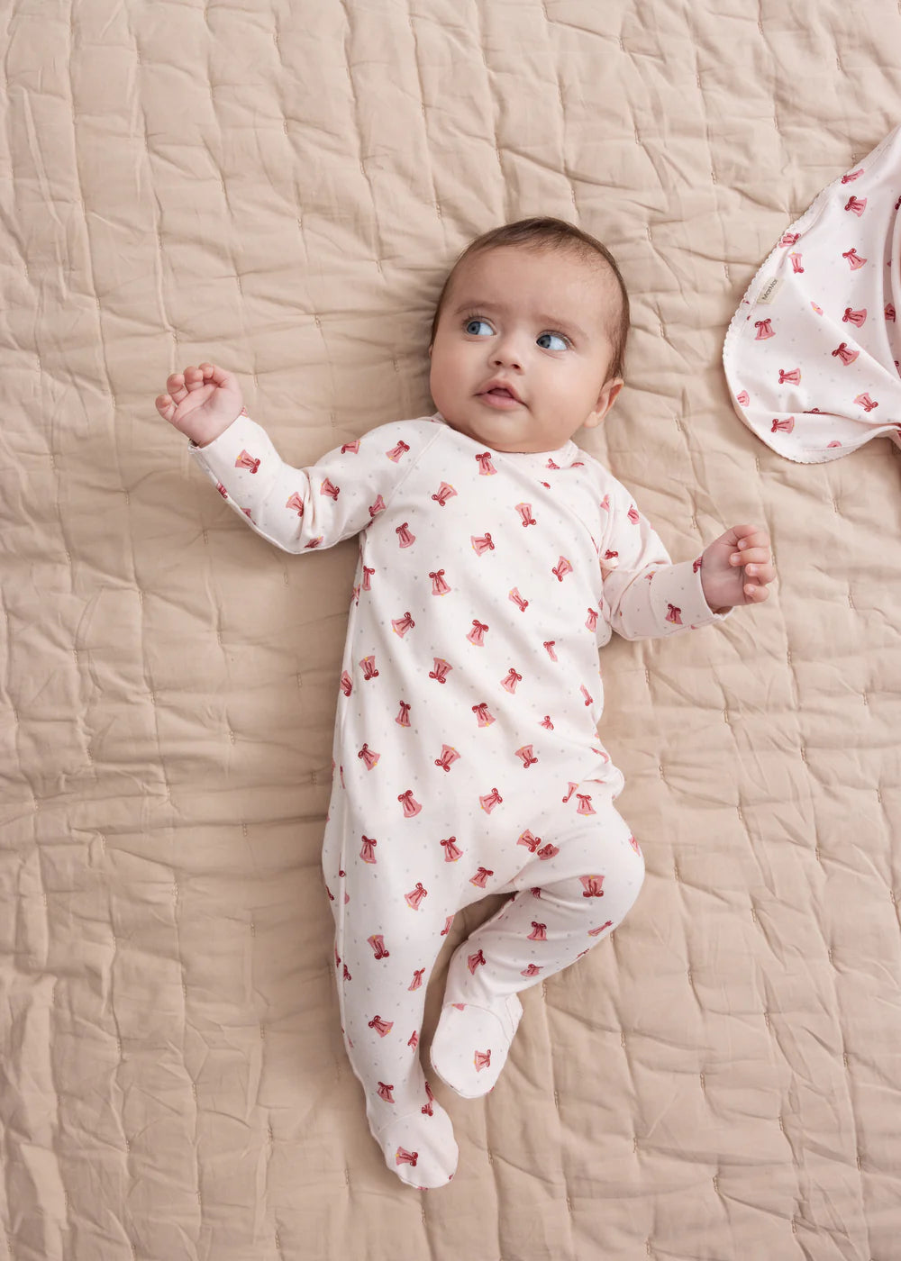 set footie bell print wrap with beanie and blanket - bells