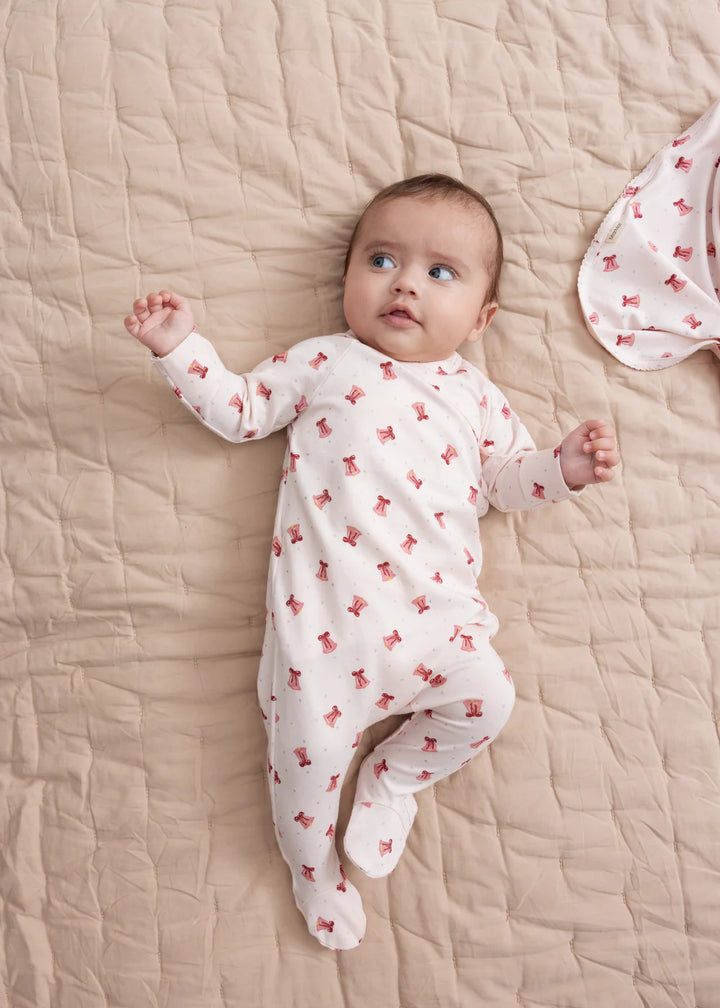 set footie bell print wrap with beanie and blanket - bells