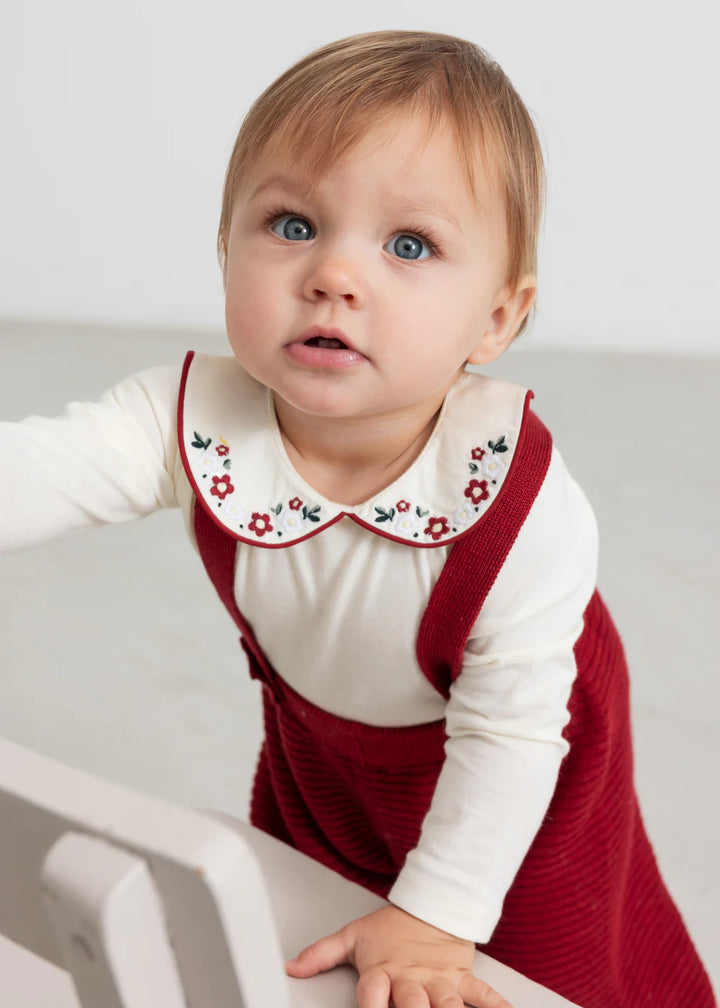 onesie l/s with embroidered collar - gentle white