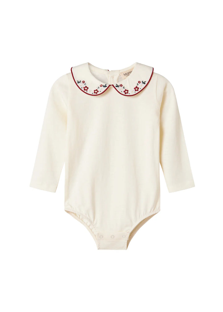 onesie l/s with embroidered collar - gentle white