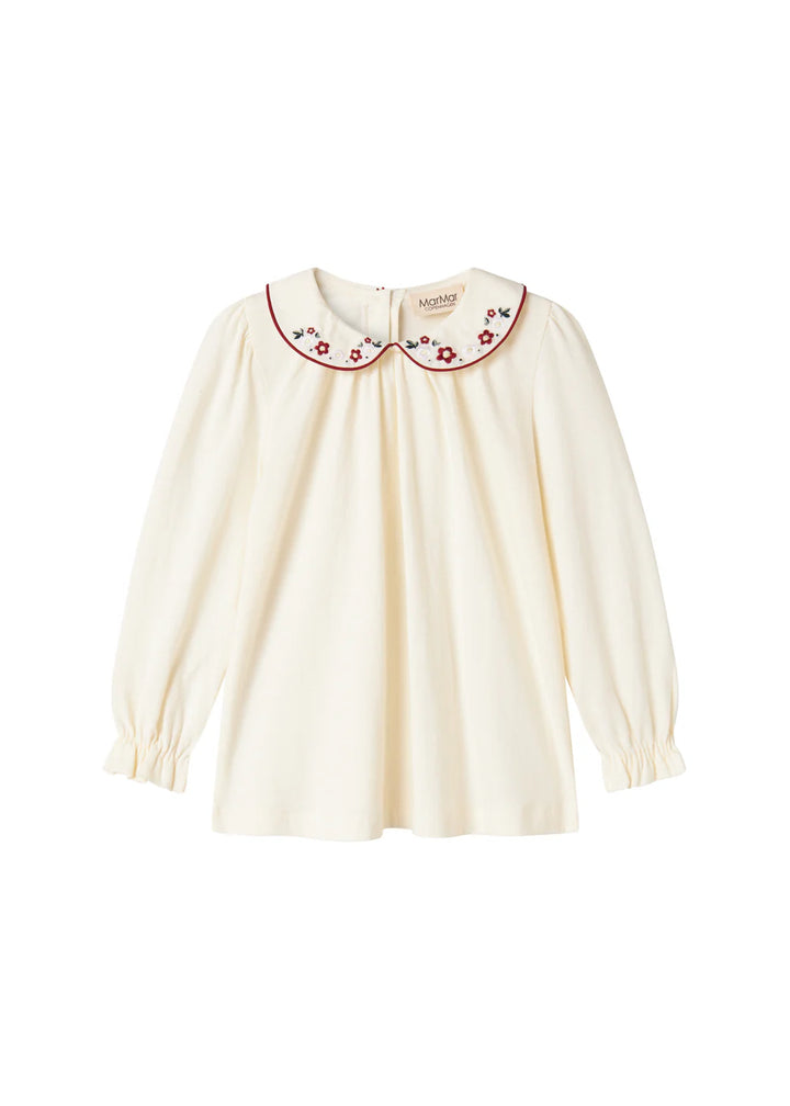 top l/s embroidered collar - gentle white