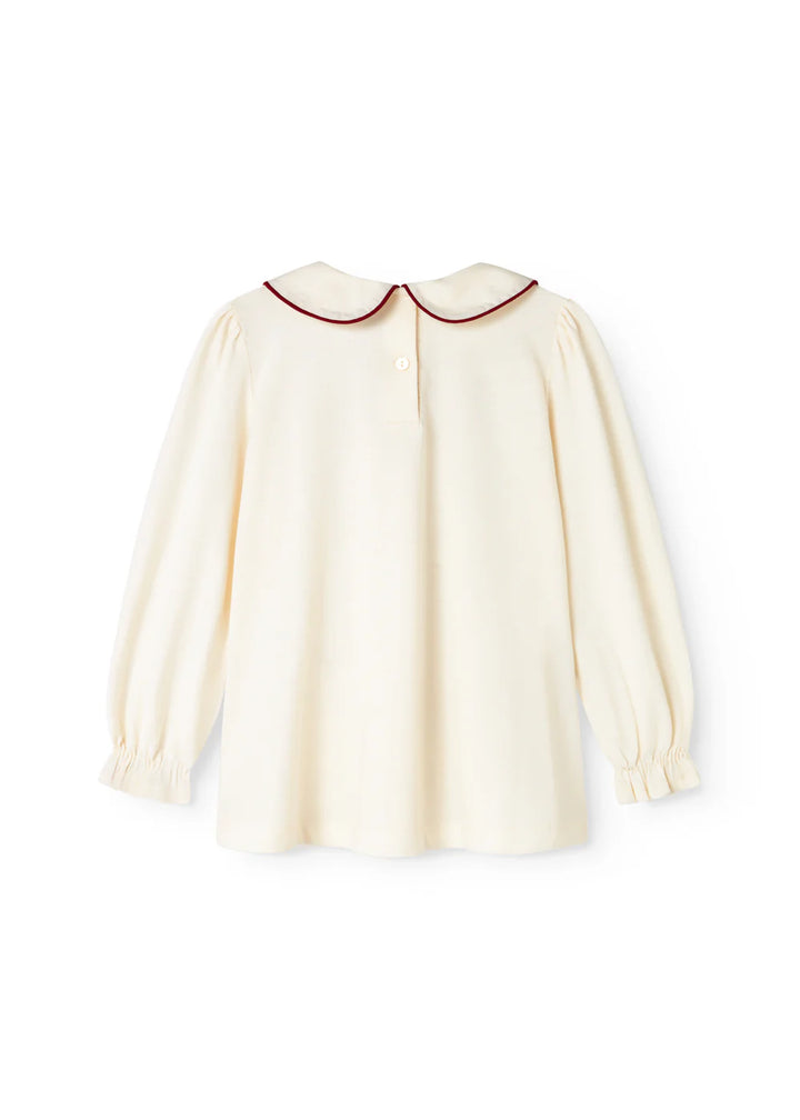 top l/s embroidered collar - gentle white