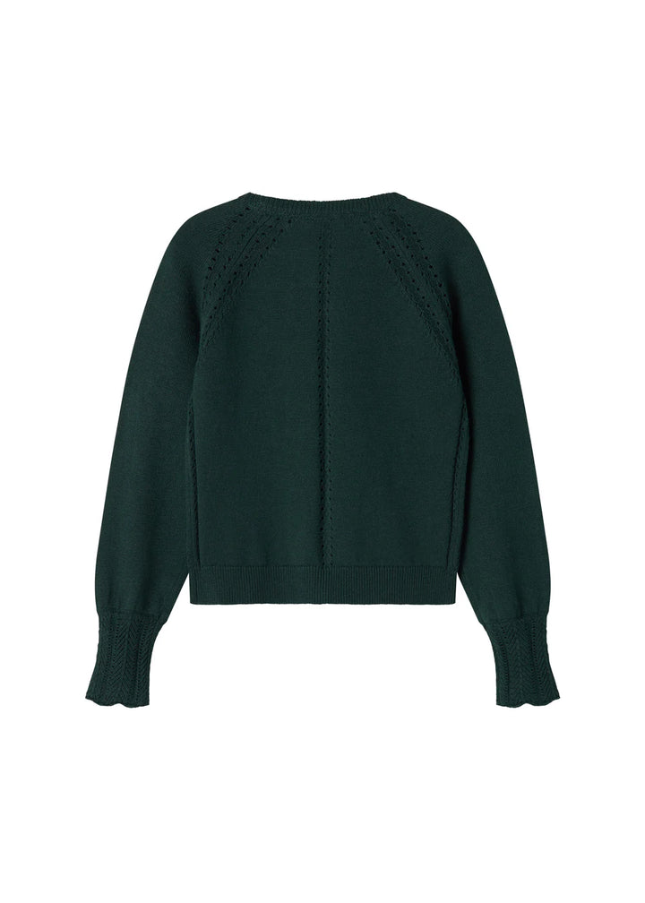 top l/s knitted lace cardigan - dark leaf