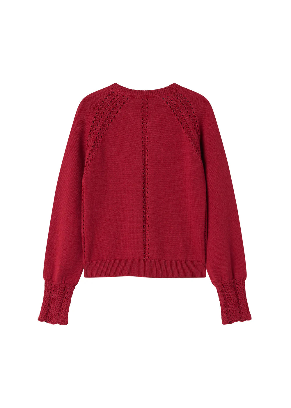 top l/s knitted lace cardigan - hibiscus red