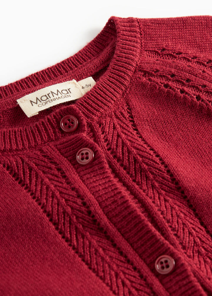 top l/s knitted lace cardigan - hibiscus red