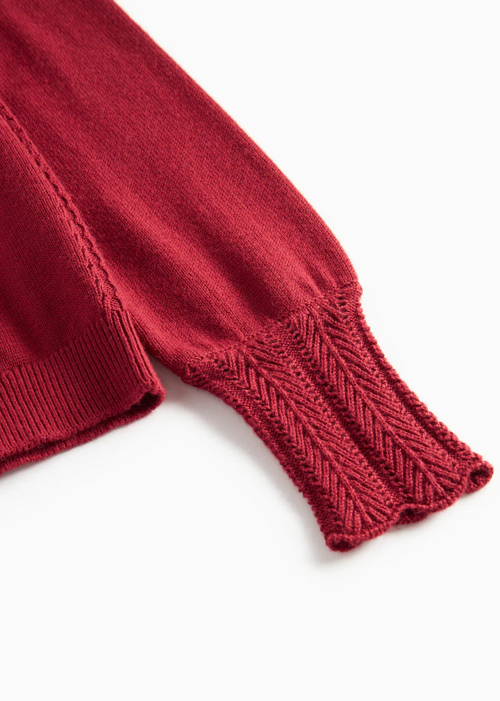 top l/s knitted lace cardigan - hibiscus red