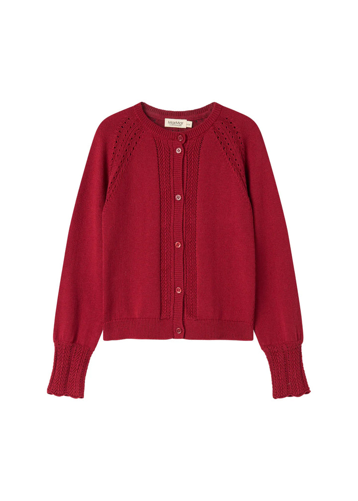 top l/s knitted lace cardigan - hibiscus red